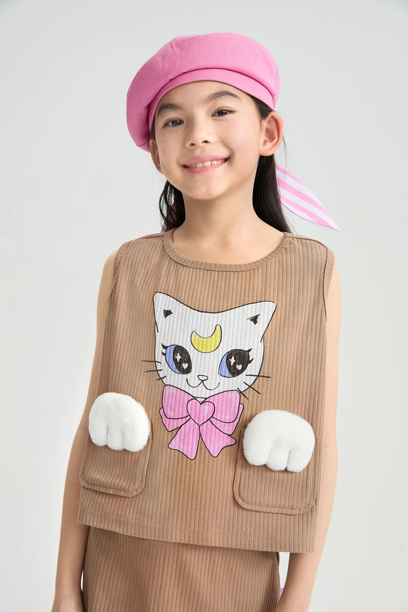 Pocket Cat Knitted Set in currybrown und navy mit printmotiv, Bild 14