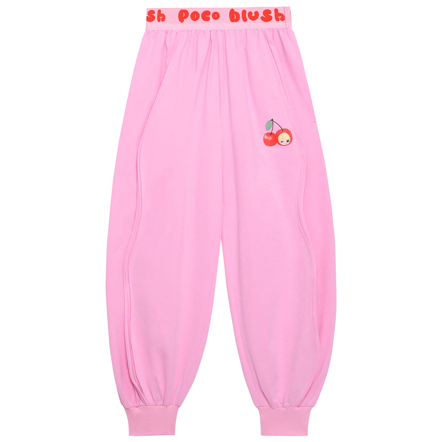 girls jogger pants, hawthorn red [54], blossom pink [04], and navy [61], cherry motif