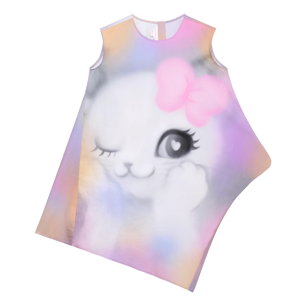 Poco Blush Rainbow Kitty Asymmetric Printed Dress