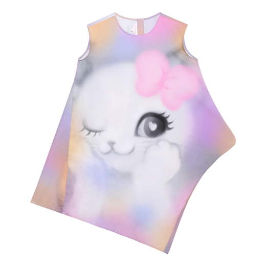 Rainbow Kitty Asymmetric Printed Dress