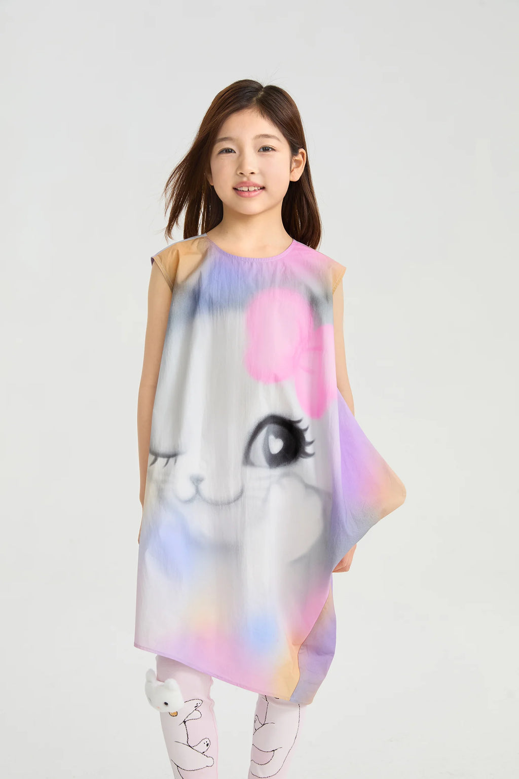Poco Blush Rainbow Kitty Asymmetric Printed Dress