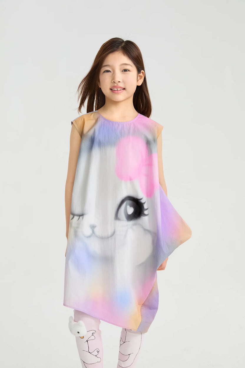Rainbow Kitty Asymmetric Printed Dress by Poco Blush, image 2