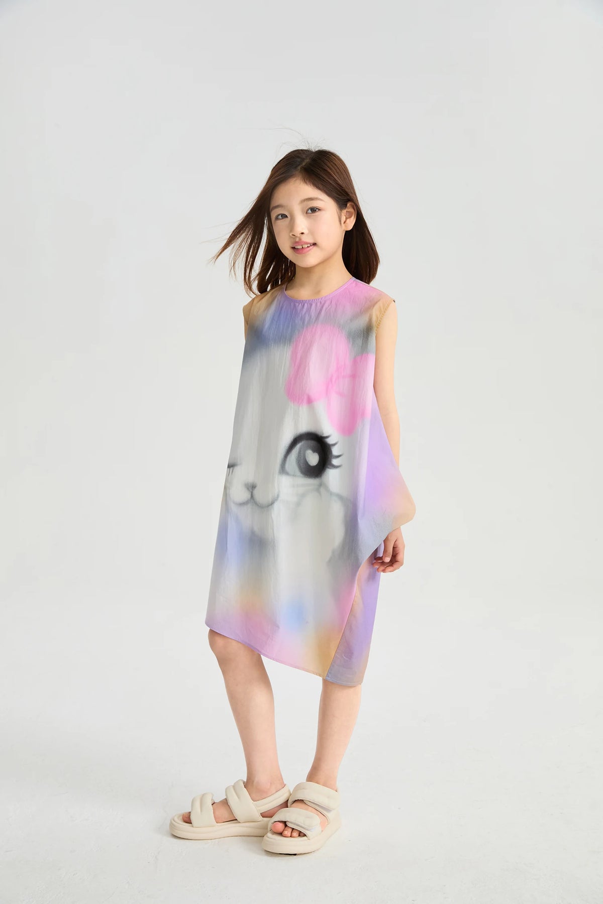 Poco Blush Rainbow Kitty Asymmetric Printed Dress
