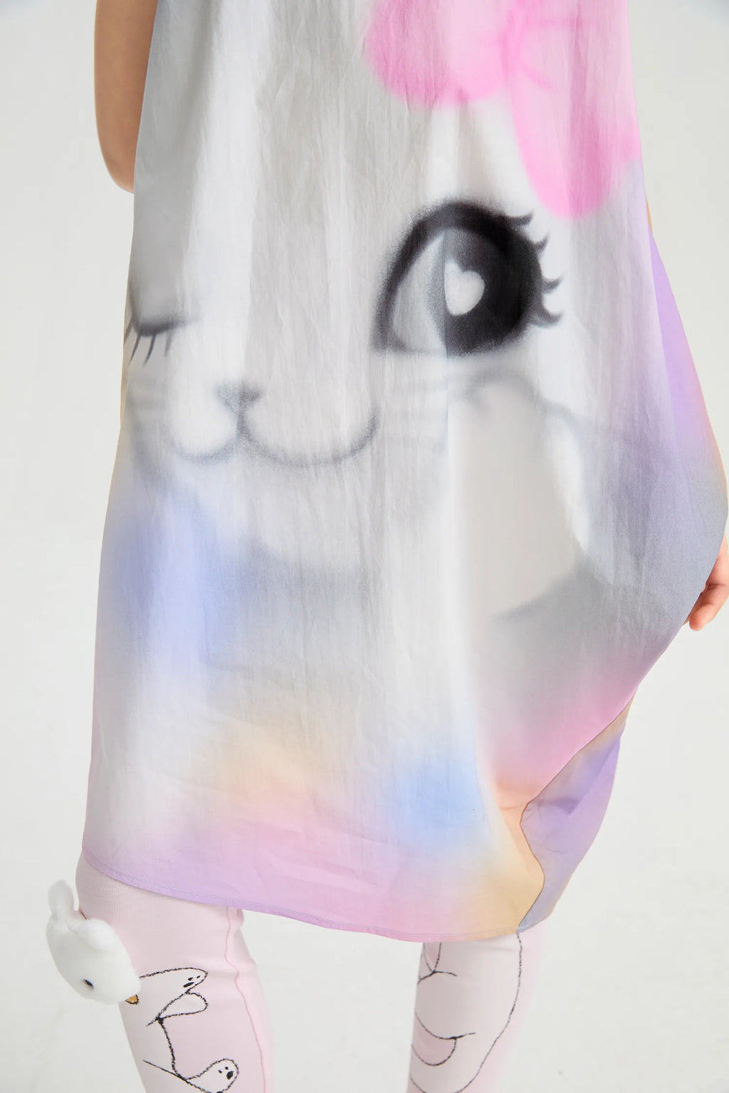 Poco Blush Rainbow Kitty Asymmetric Printed Dress