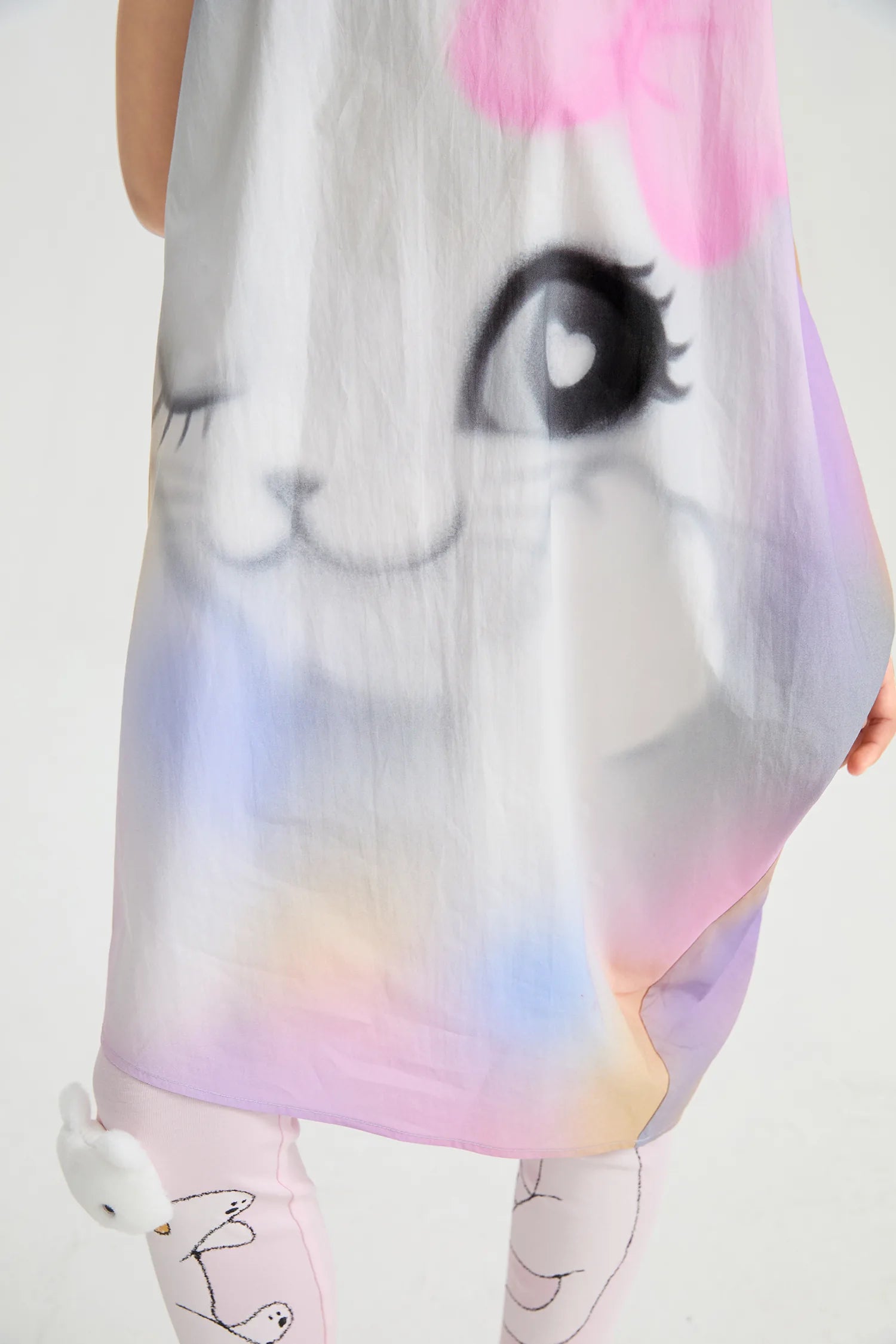 Poco Blush Rainbow Kitty Asymmetric Printed Dress