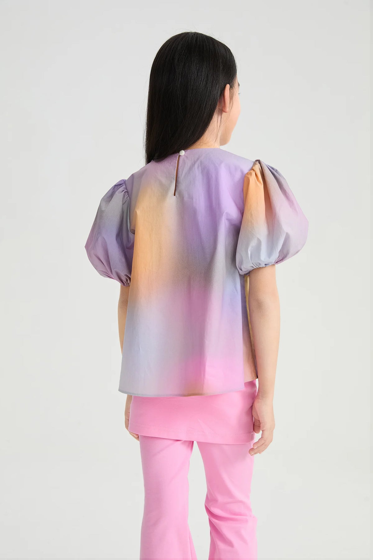 Poco Blush Rainbow Kitty Puff-Sleeve Printed Top