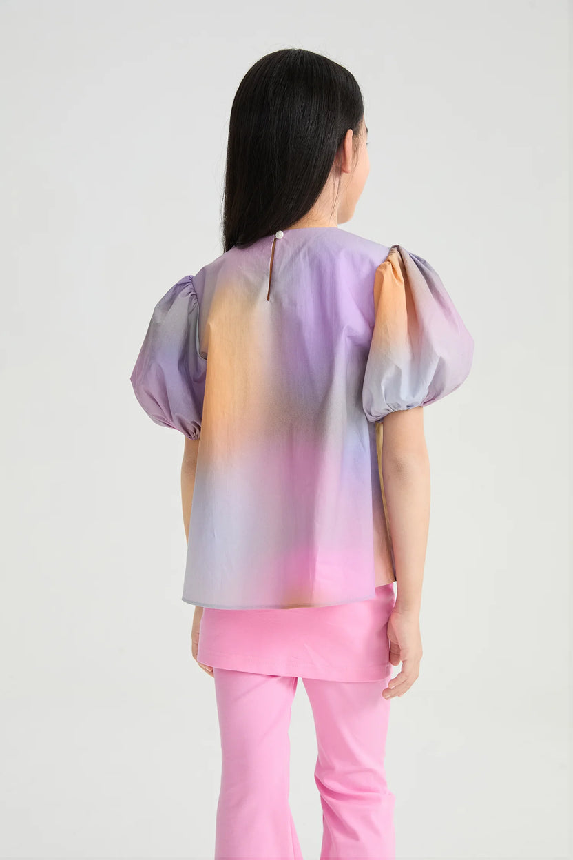 Rainbow Kitty Puff-Sleeve Printed Top by Poco Blush, image 5