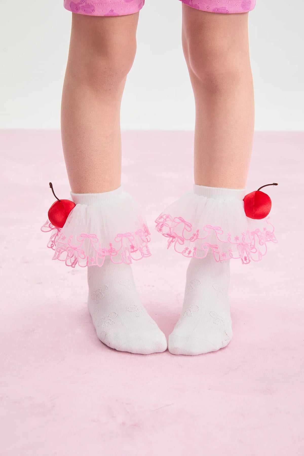 Poco Blush Lucky Cherry Embroidered Lace Ankle Socks