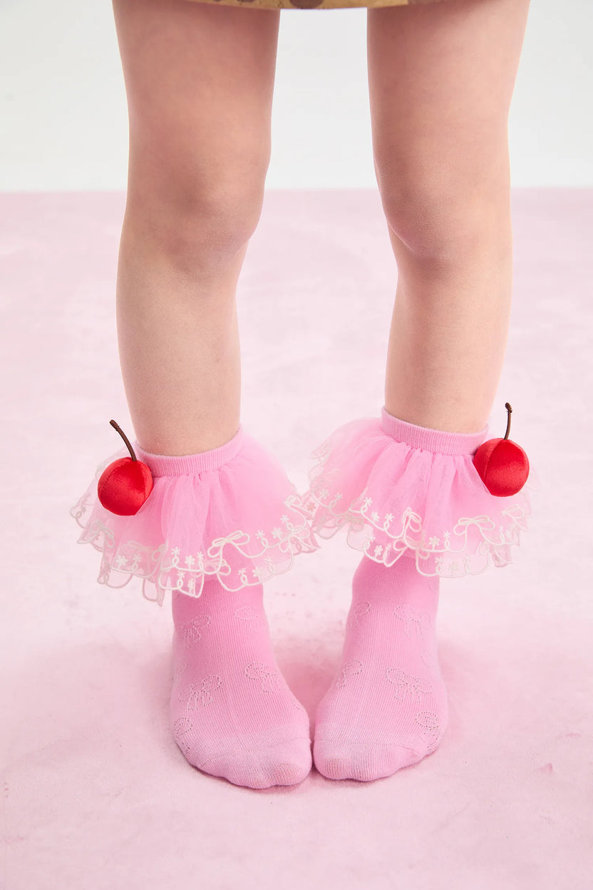 Lucky Cherry Embroidered Lace Ankle Socks by Poco Blush, image 4
