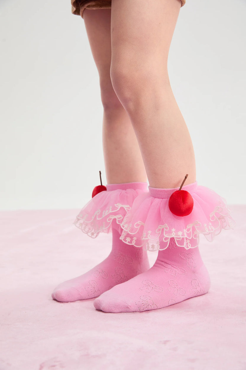 Lucky Cherry Embroidered Lace Ankle Socks by Poco Blush, image 6