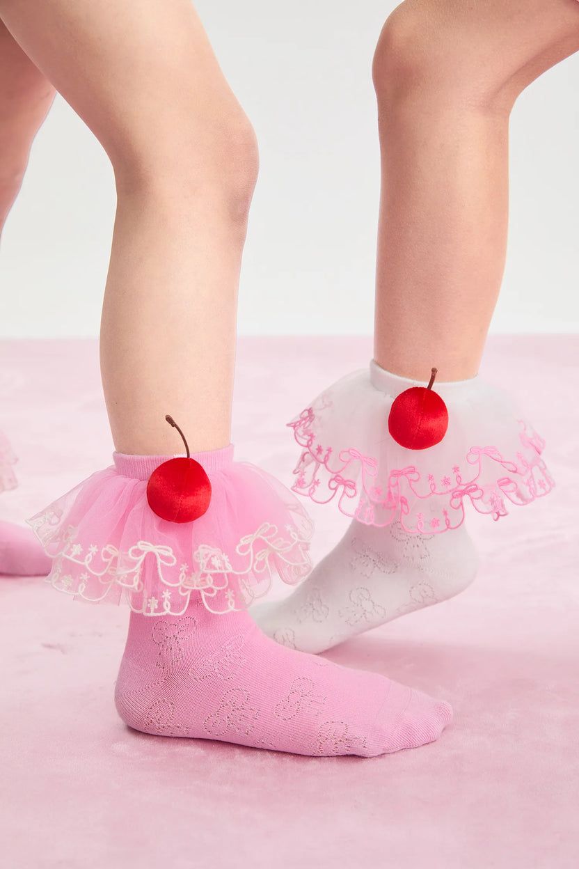 Lucky Cherry Embroidered Lace Ankle Socks by Poco Blush, image 15