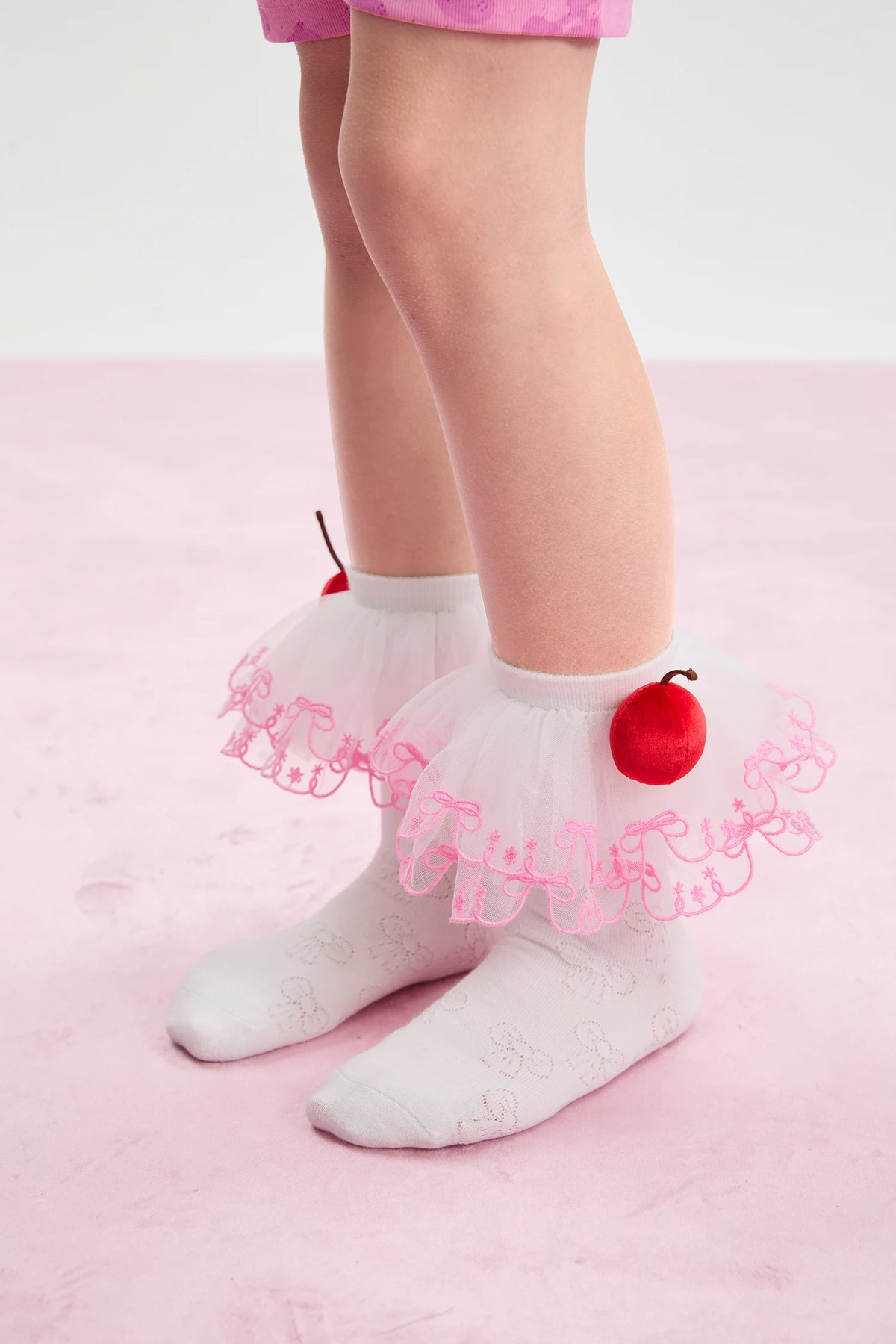 Poco Blush Lucky Cherry Embroidered Lace Ankle Socks