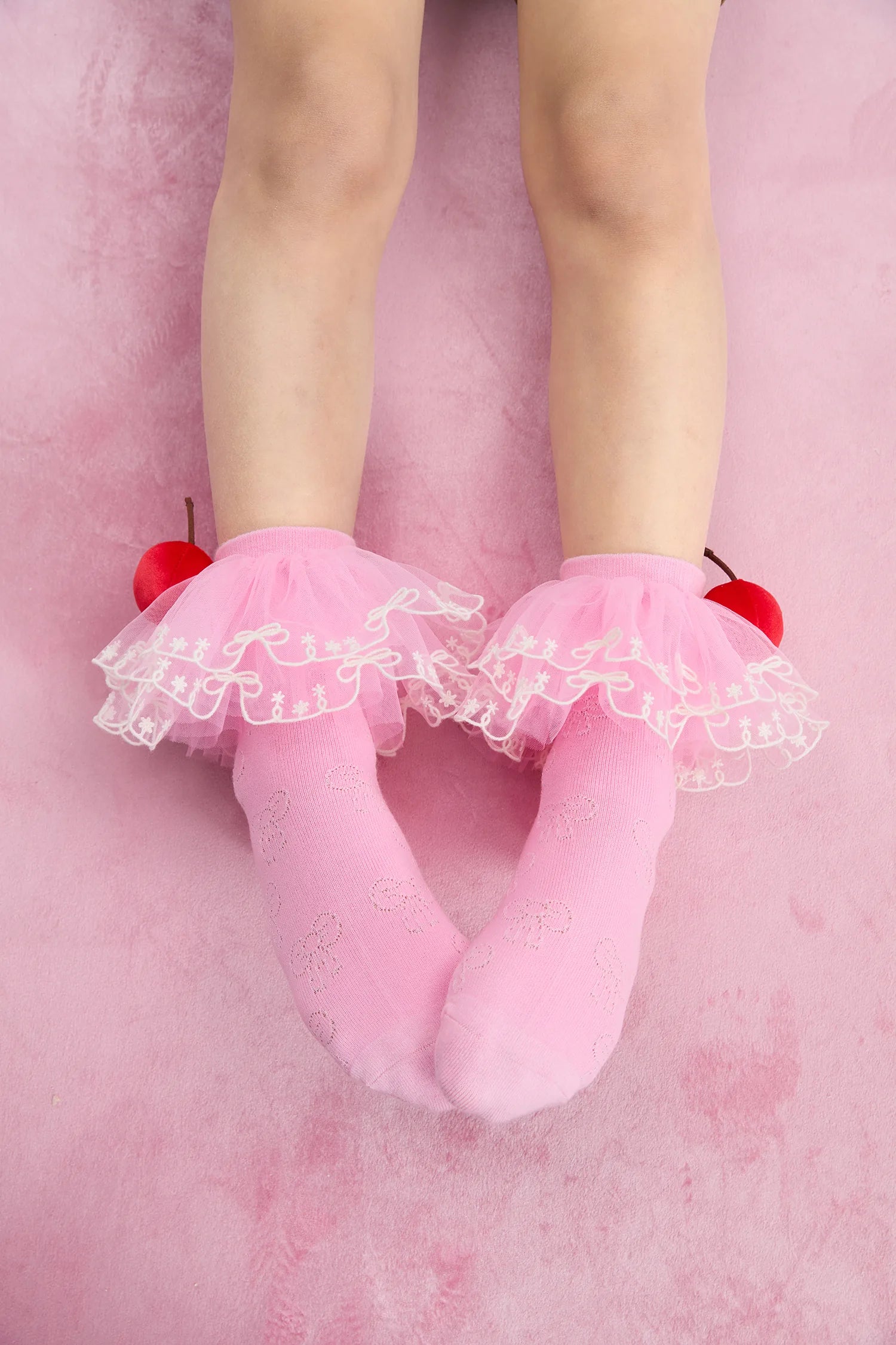 Poco Blush Lucky Cherry Embroidered Lace Ankle Socks