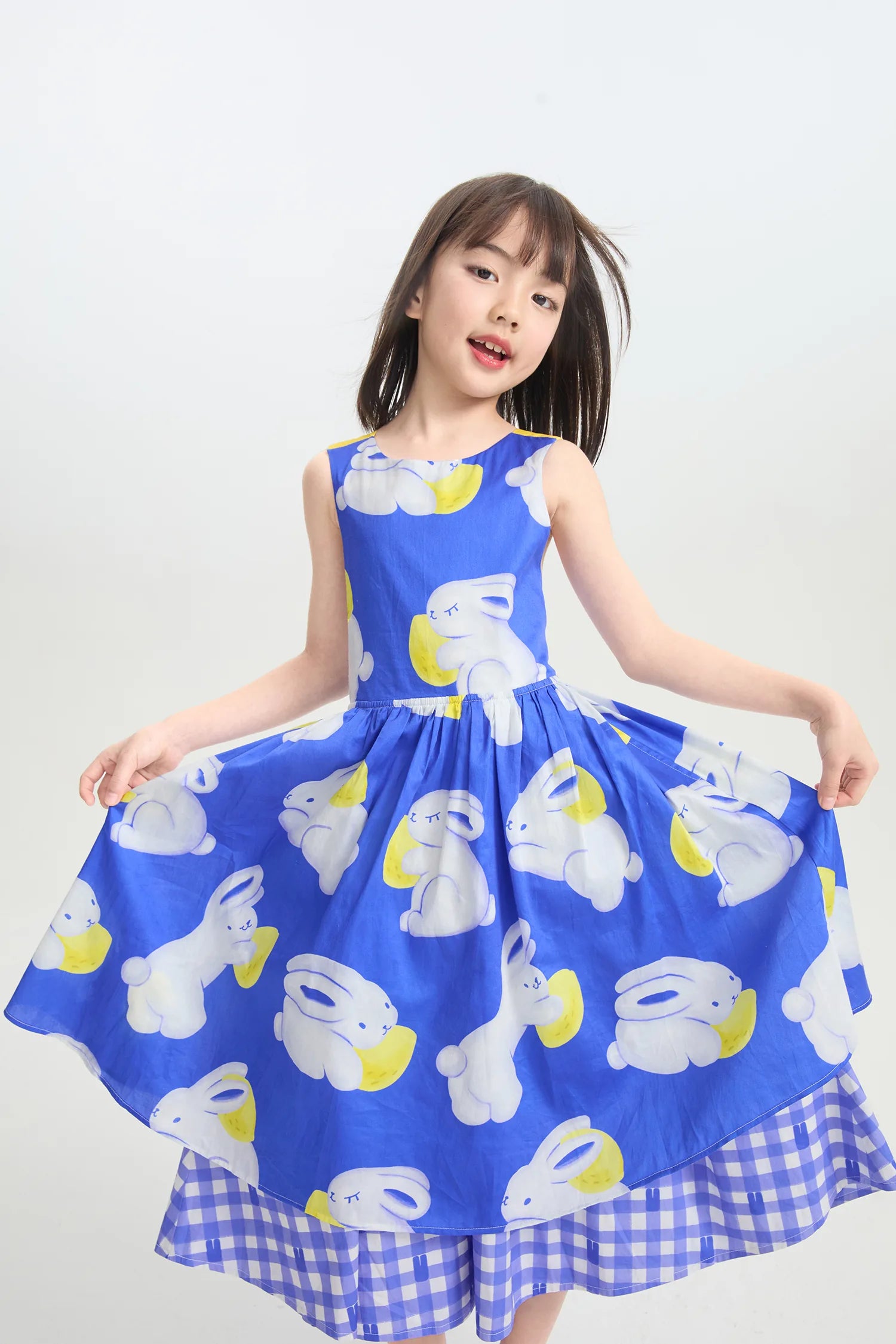 Klein Blue Bunny Reversible Printed Dress by Poco Blush, image 2