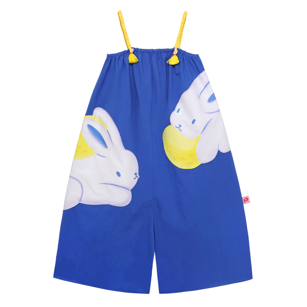 Blue Bunny and Lemon Embroidered Romper by Poco Blush