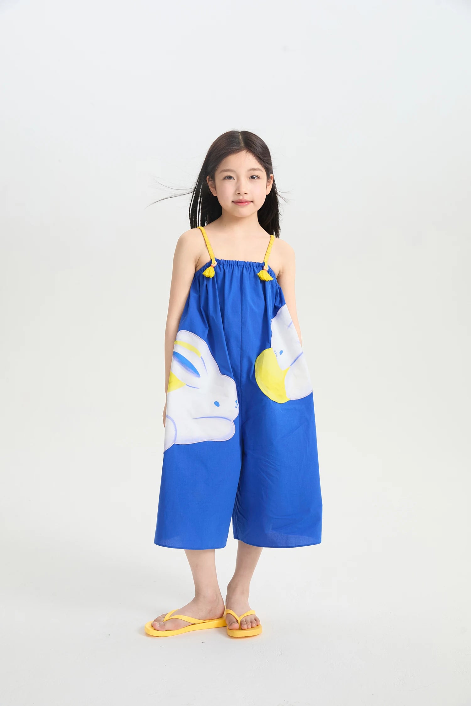 Blue Bunny and Lemon Embroidered Romper by Poco Blush, image 3