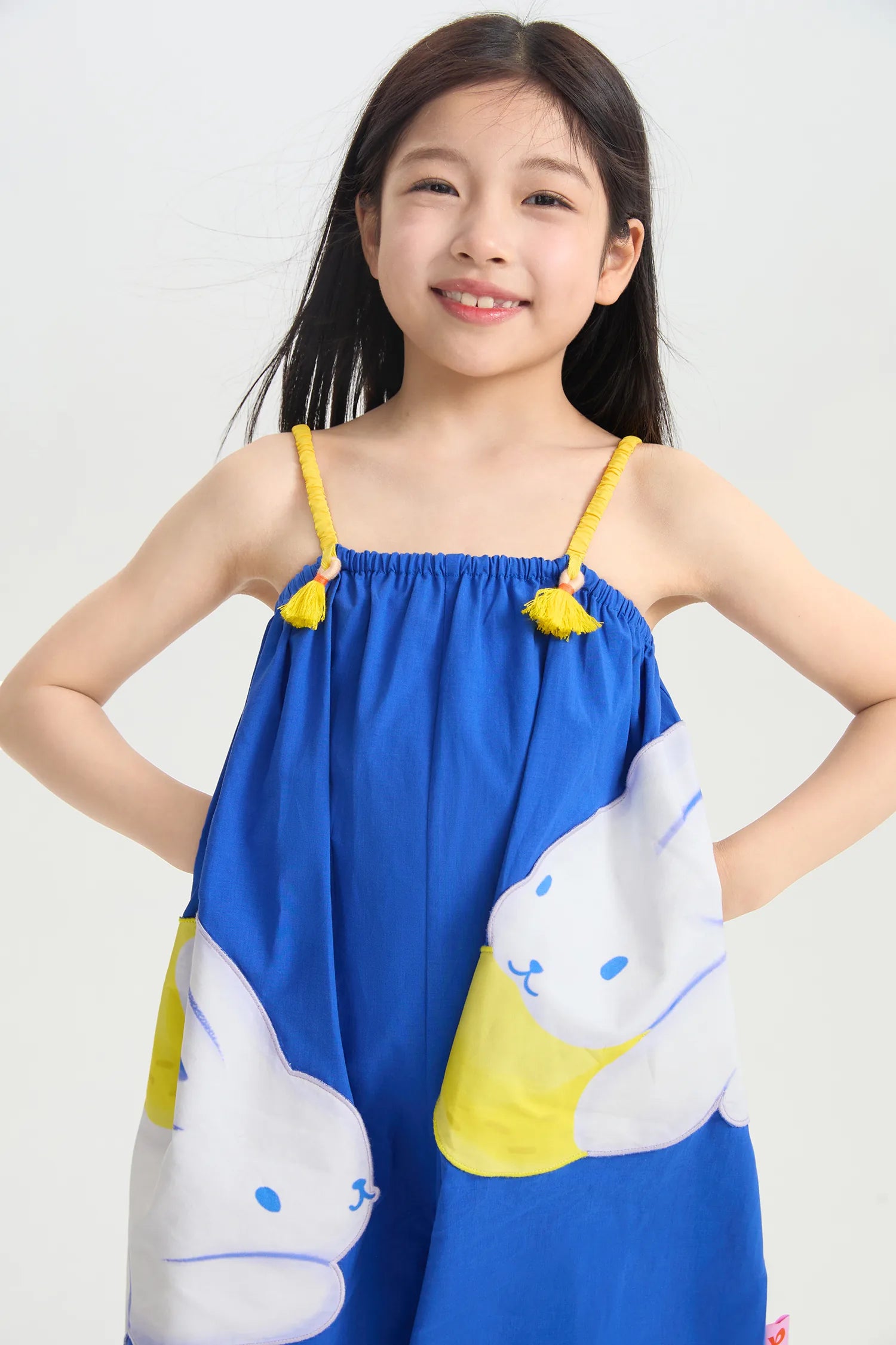 Blue Bunny and Lemon Embroidered Romper by Poco Blush, image 2