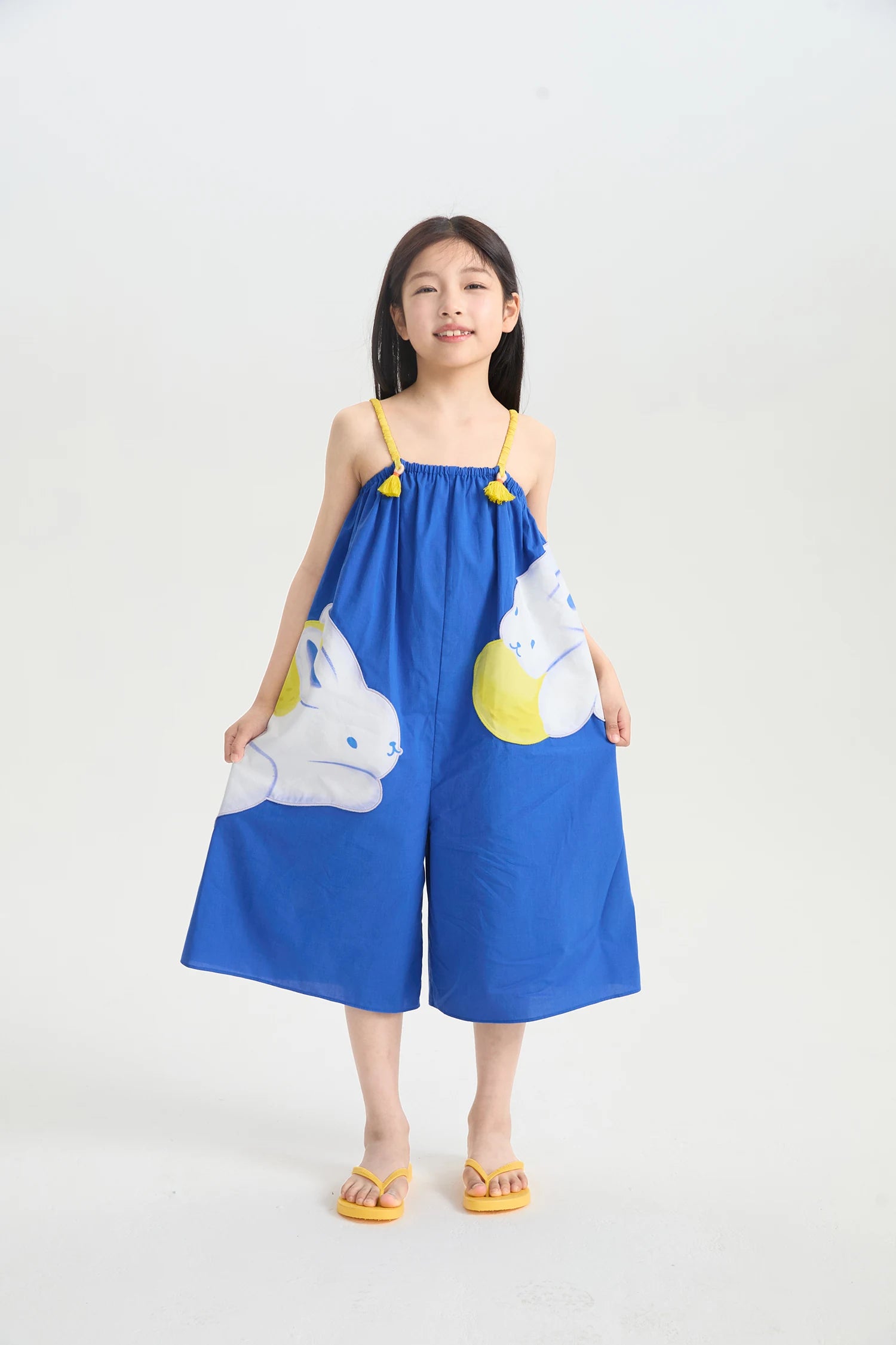 Blue Bunny and Lemon Embroidered Romper by Poco Blush, image 5