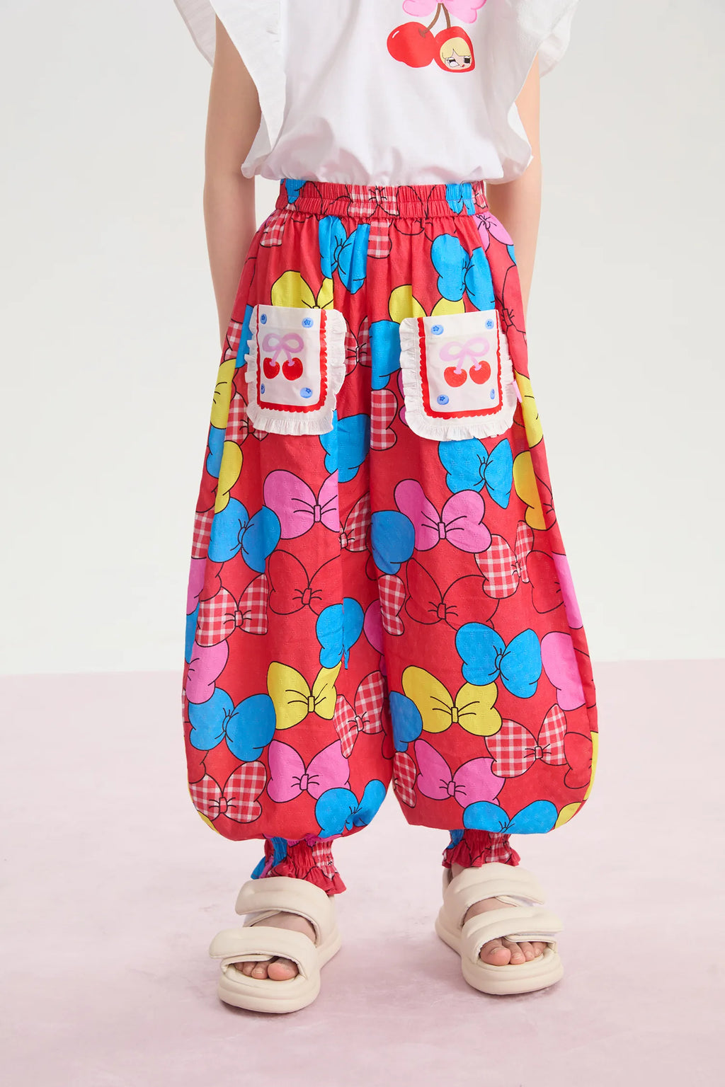 Big Bow Smocked-Hem Summer Pants by Poco Blush, image 2