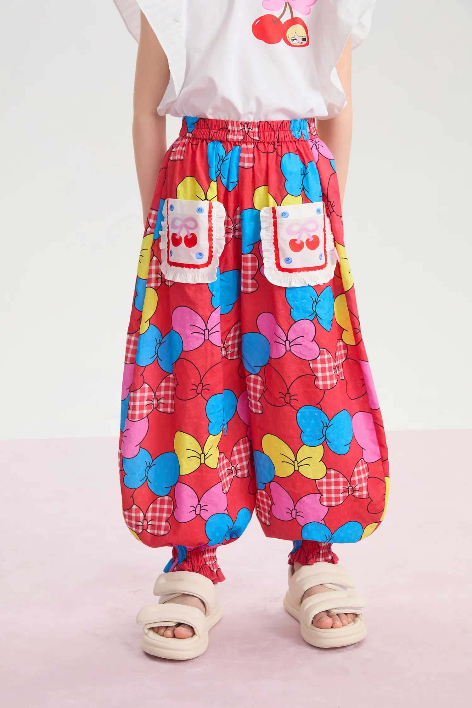 Big Bow Smocked-Hem Summer Pants by Poco Blush, image 2