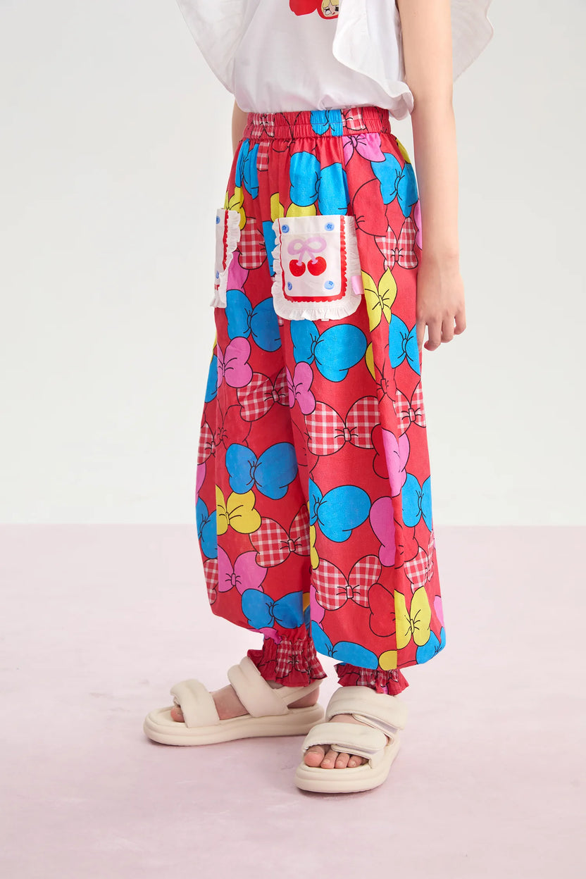 Big Bow Smocked-Hem Summer Pants by Poco Blush, image 6