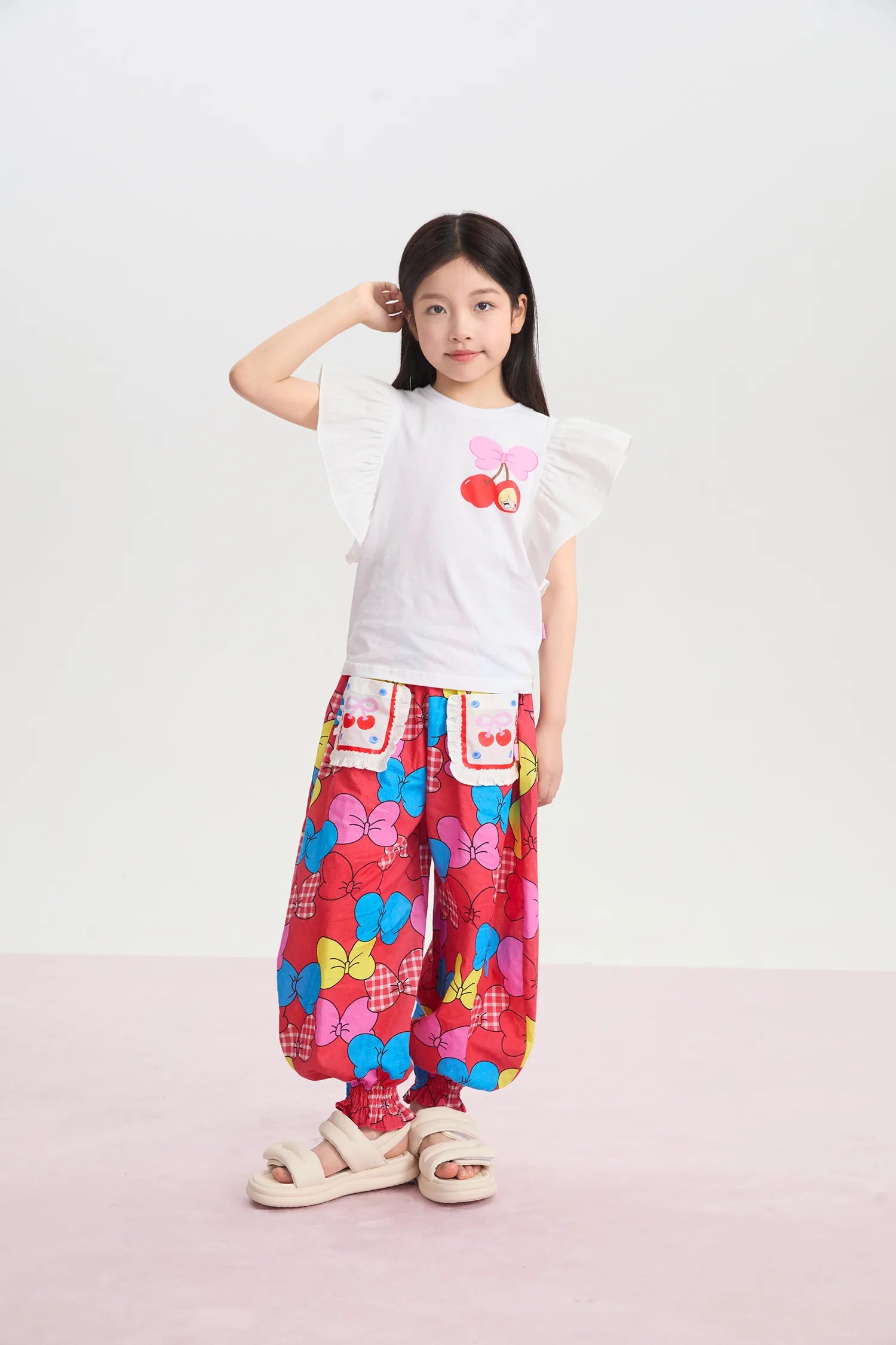 Big Bow Smocked-Hem Summer Pants by Poco Blush, image 5