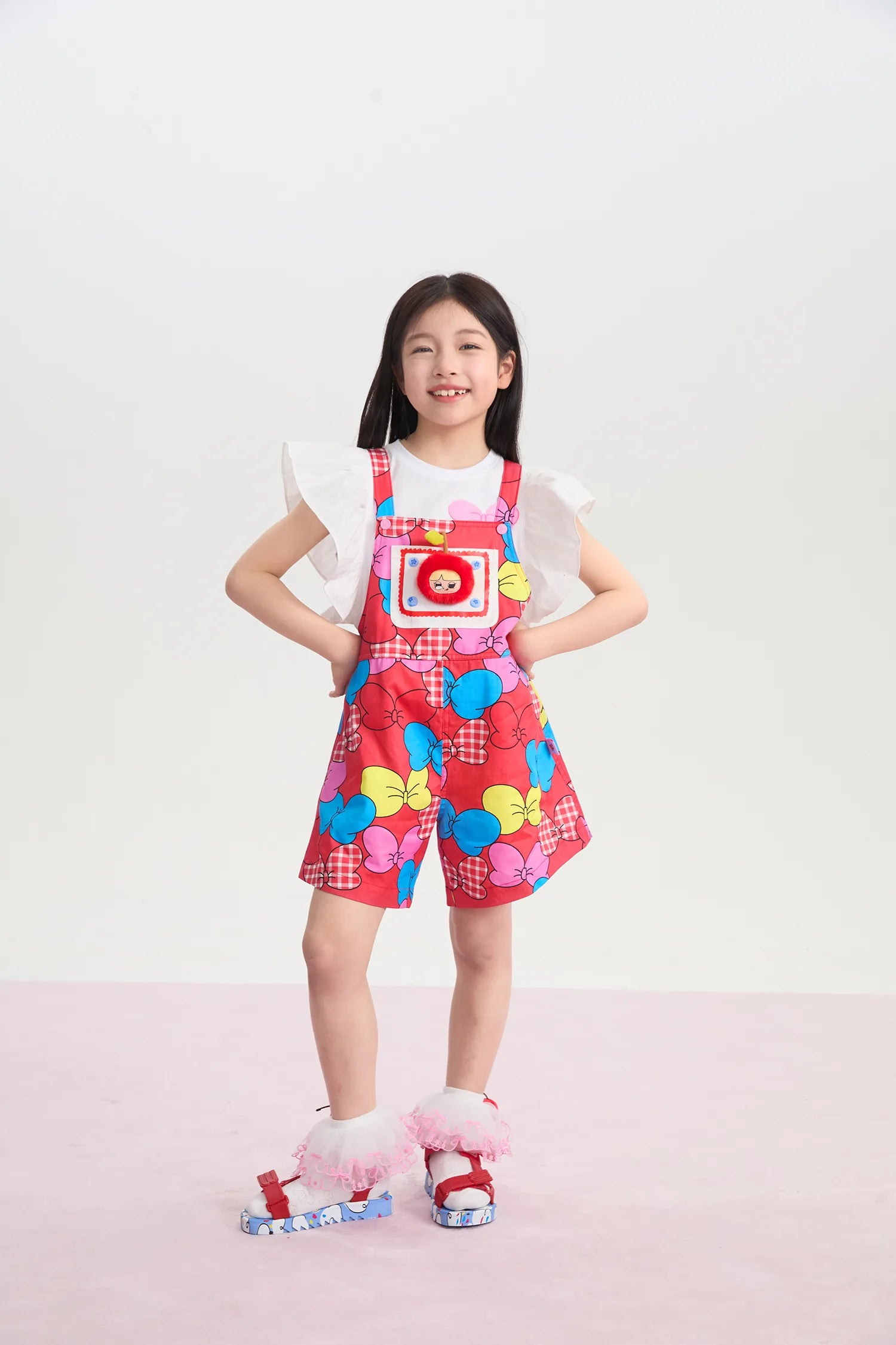 Big Bow Suspender Romper Shorts by Poco Blush, image 5