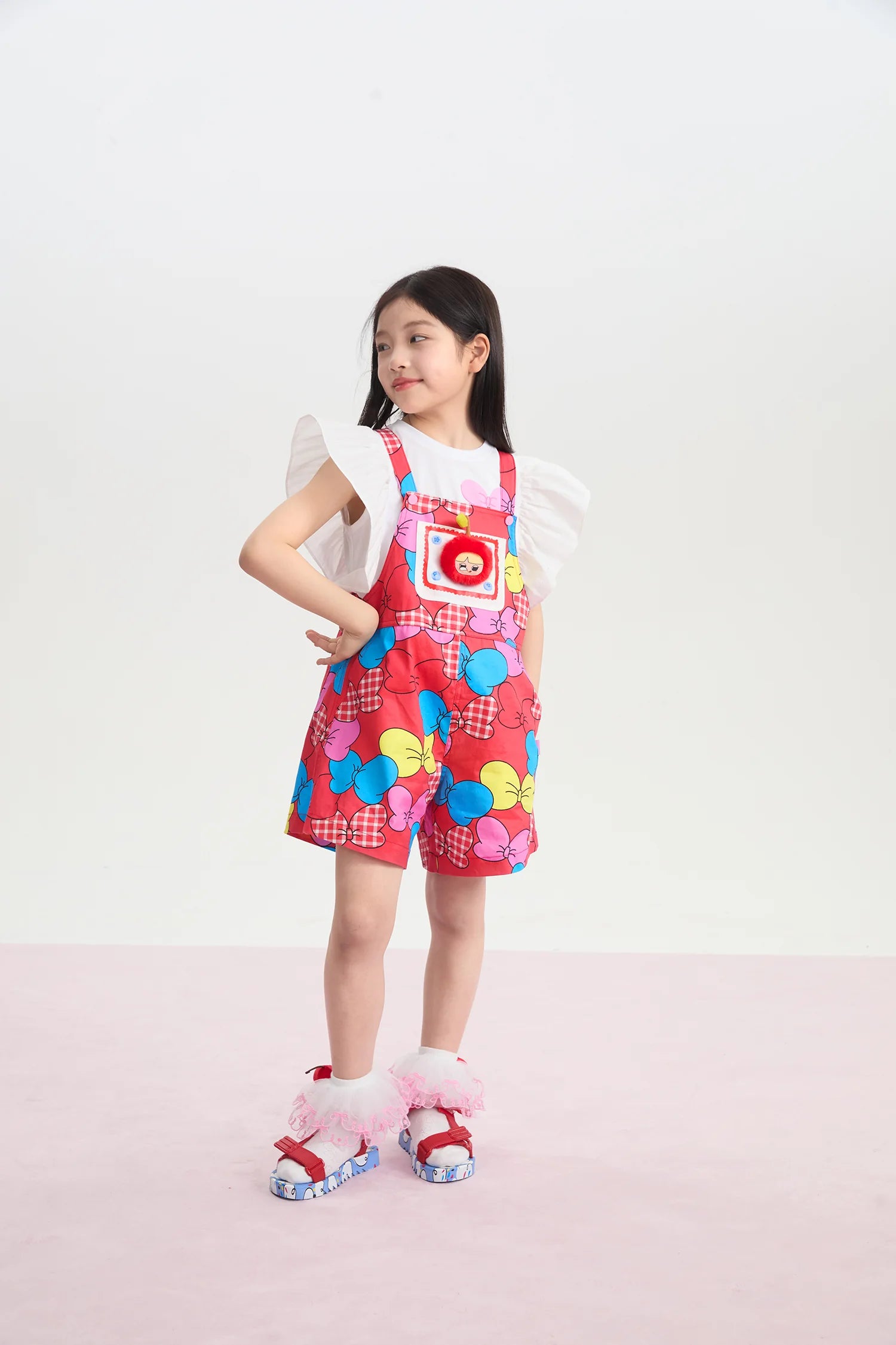 Big Bow Suspender Romper Shorts by Poco Blush, image 6