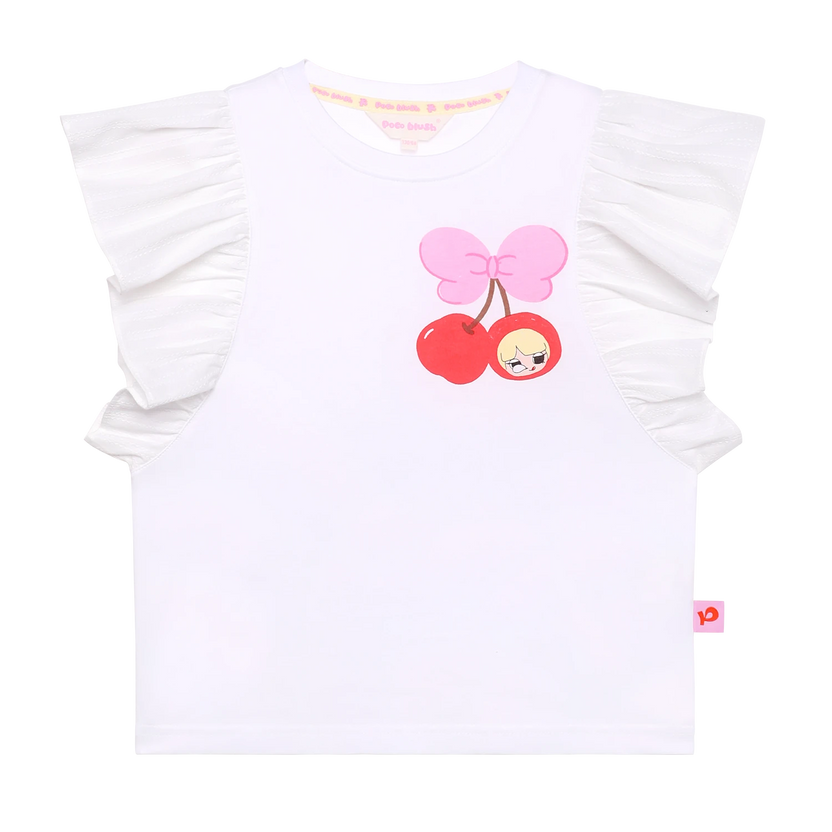 Lucky Cherry Flutter Sleeve Tee by Poco Blush