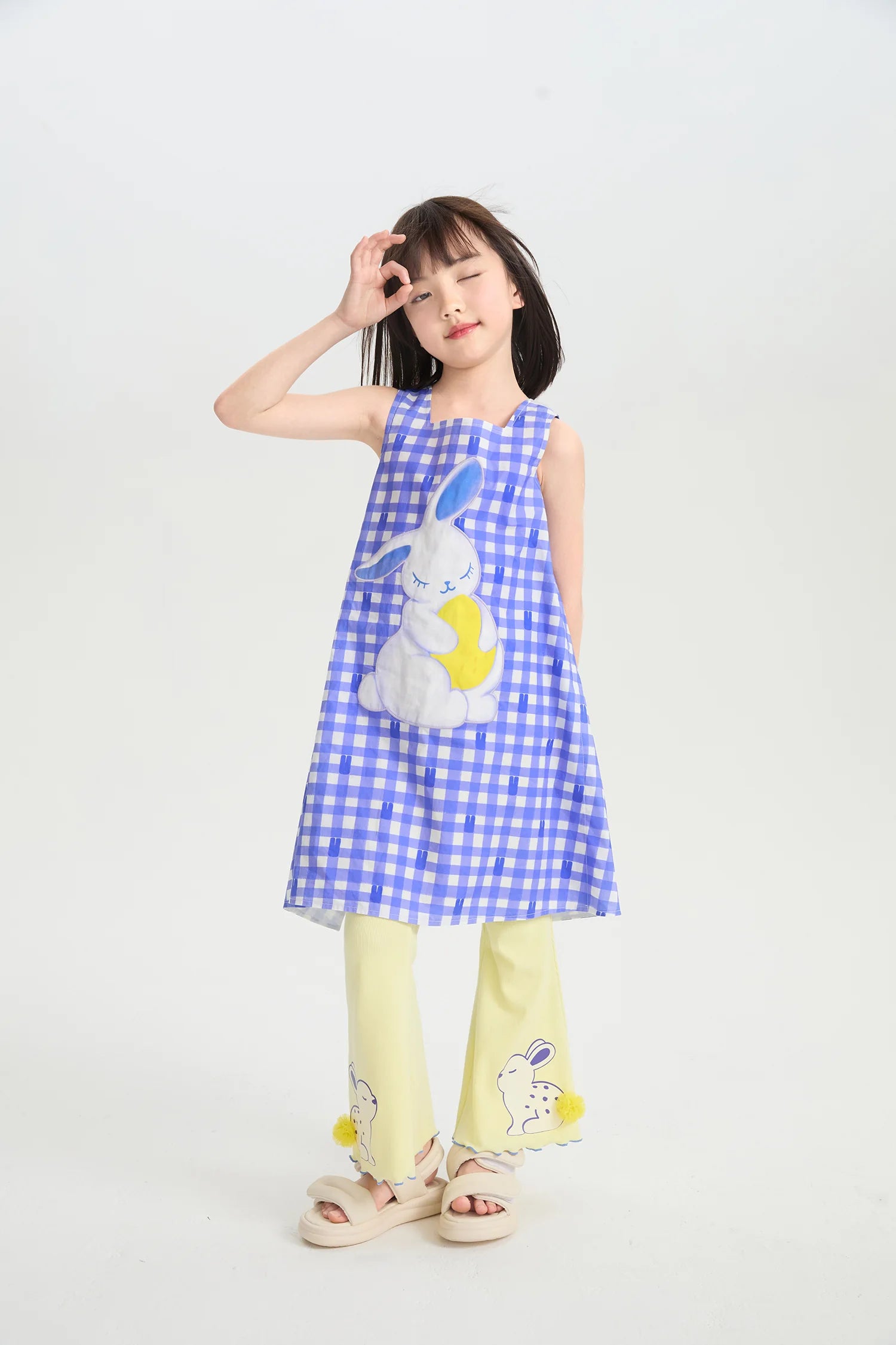Klein Blue Bunny Embroidered Dress by Poco Blush, image 4
