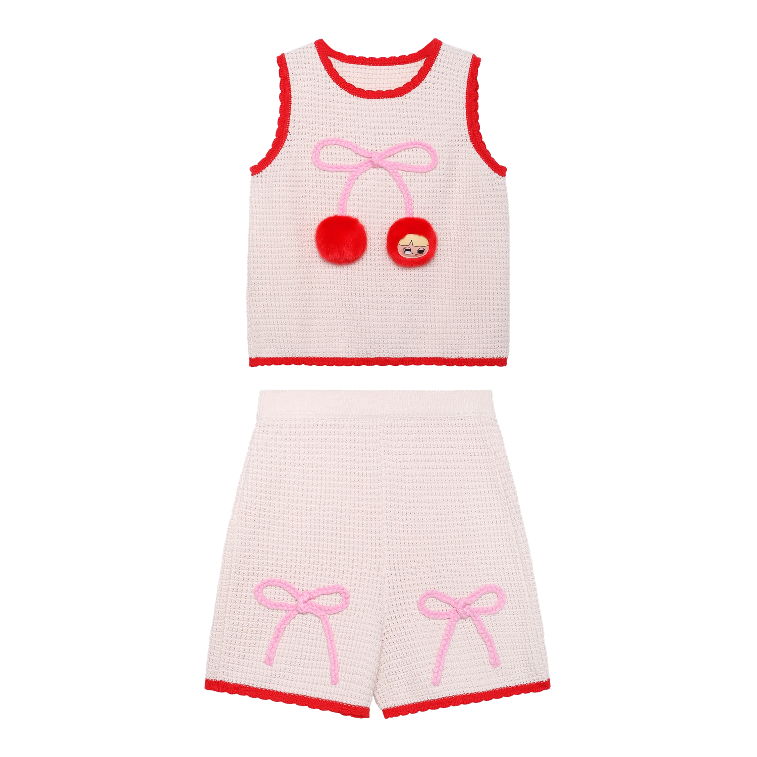 Lucky Cherry Openwork Knit Set by Poco Blush