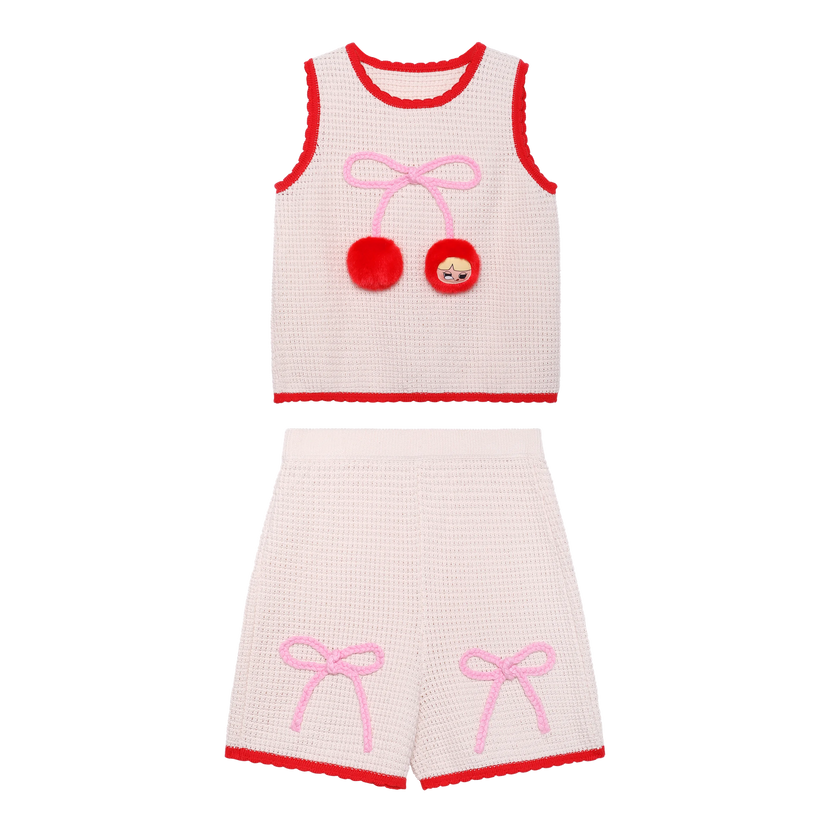 Lucky Cherry Openwork Knit Set by Poco Blush