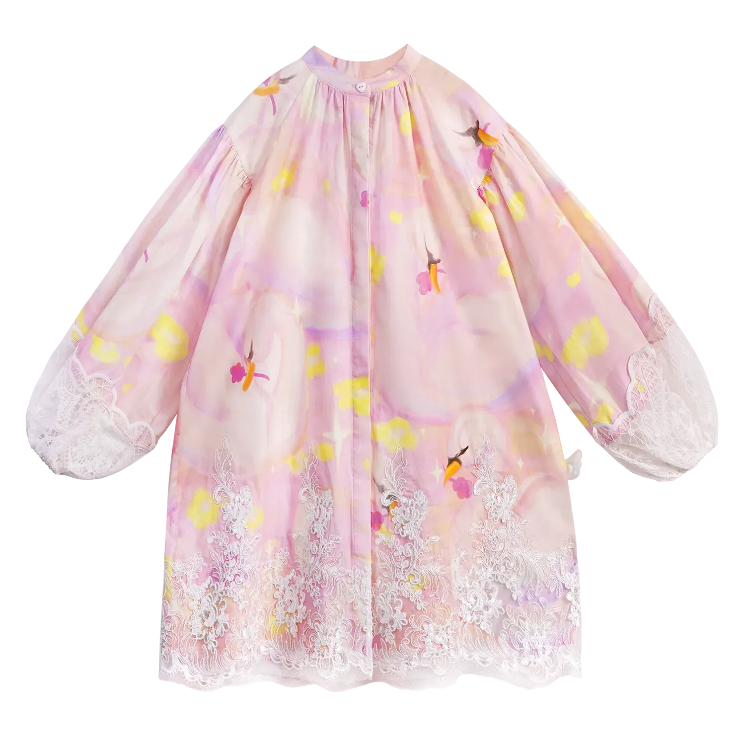 Poco Blush Swan Dream Print Lace Shirt