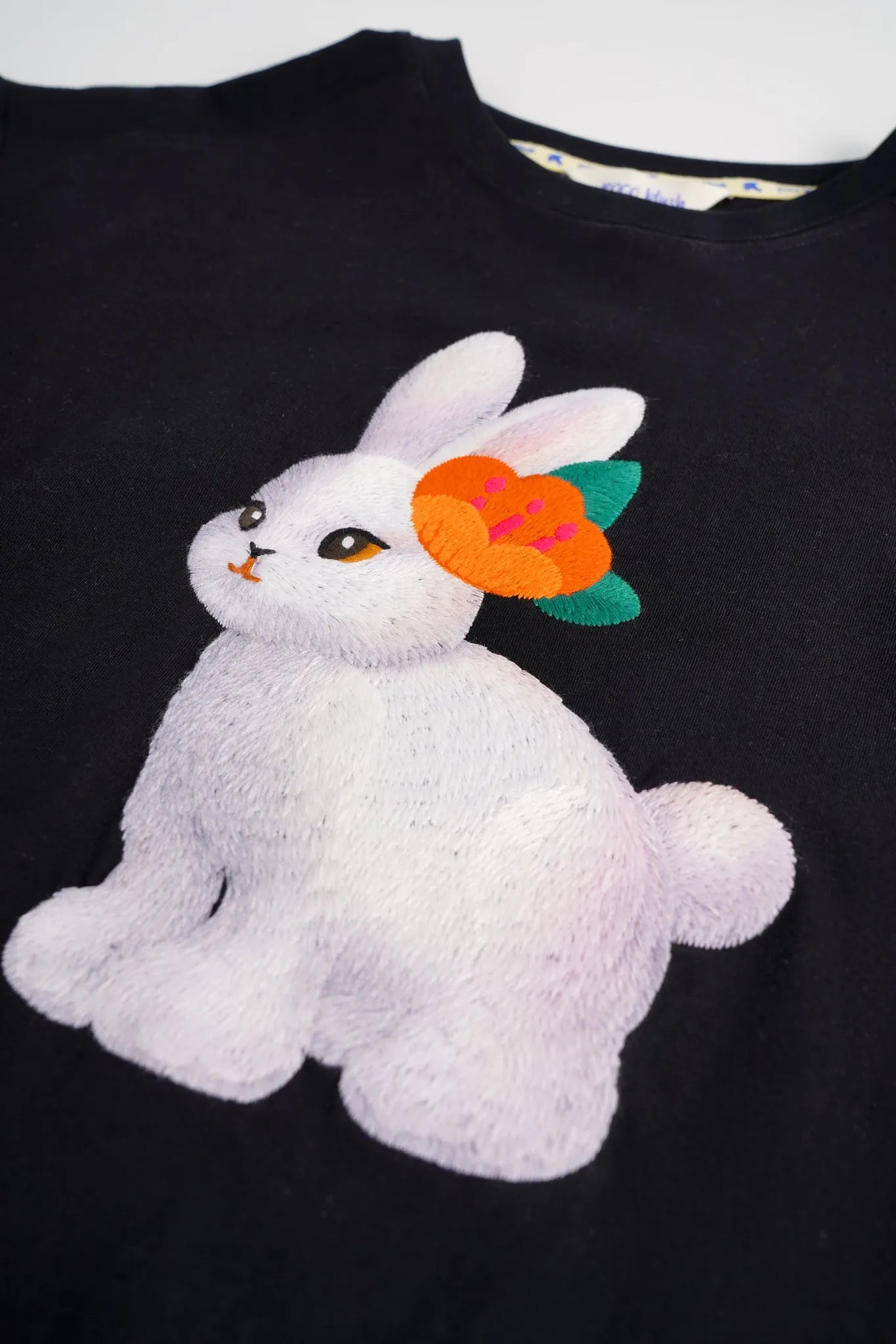 Poco Blush Ink-Black Rabbit & Camellia Cotton Tee