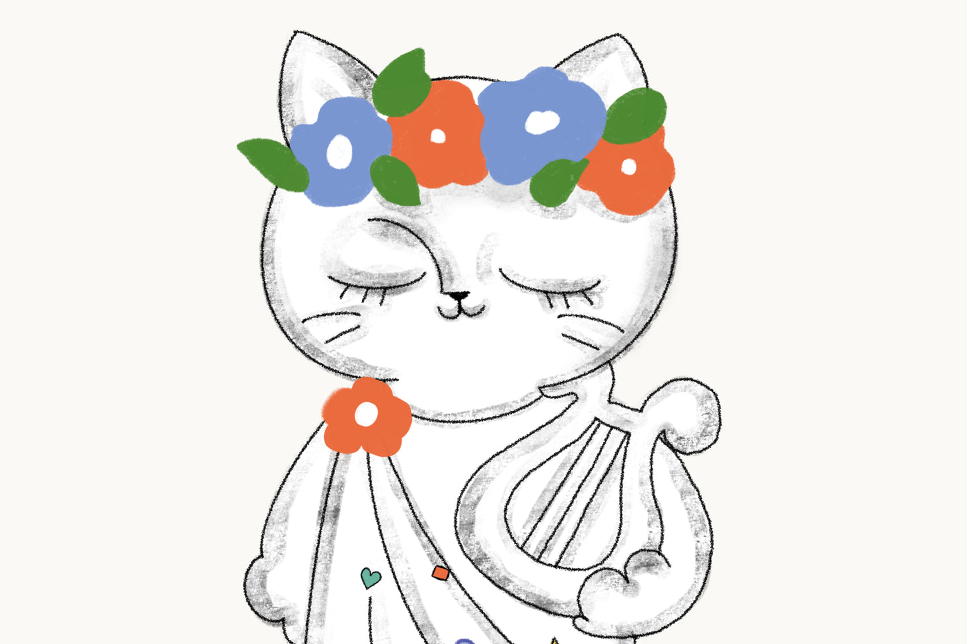 Greek Cat flower-crowned character artwork