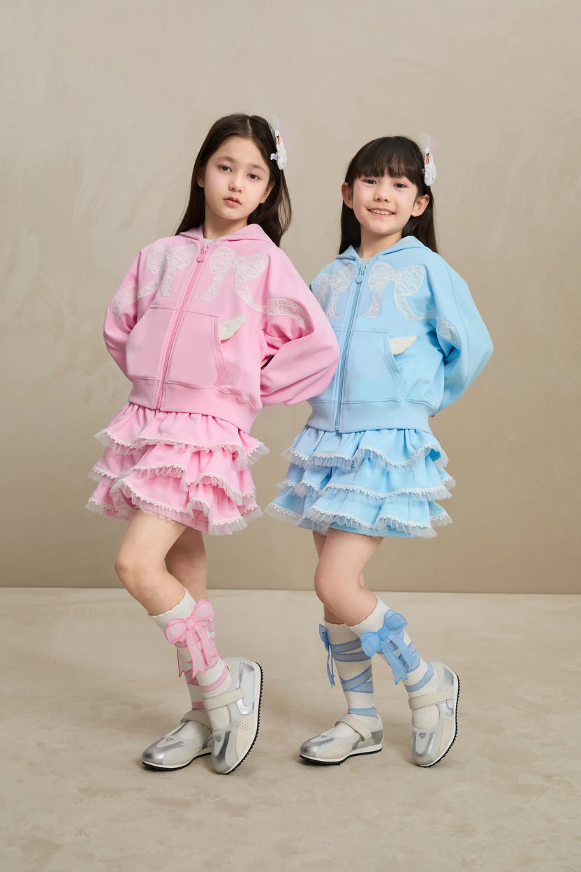 Poco Blush Ballerina Lace Bow Zip Hoodie