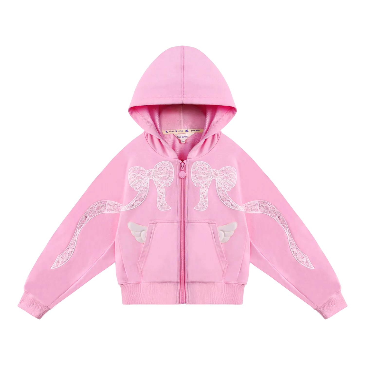 Poco Blush Ballerina Lace Bow Zip Hoodie Pink
