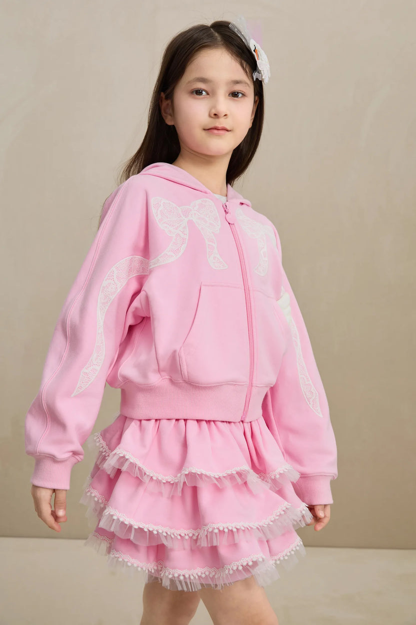 Ballerina Lace Bow Zip Hoodie by Poco Blush, image 4