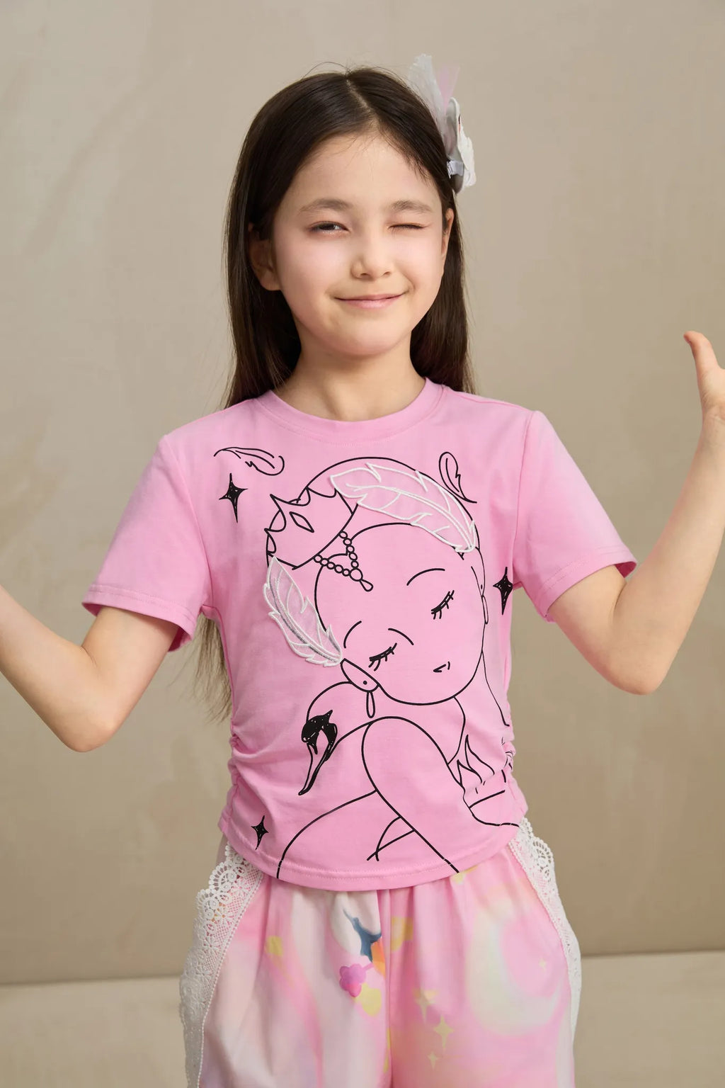 Poco Blush Fairy Ballerina Graphic Tee with 3D Lace