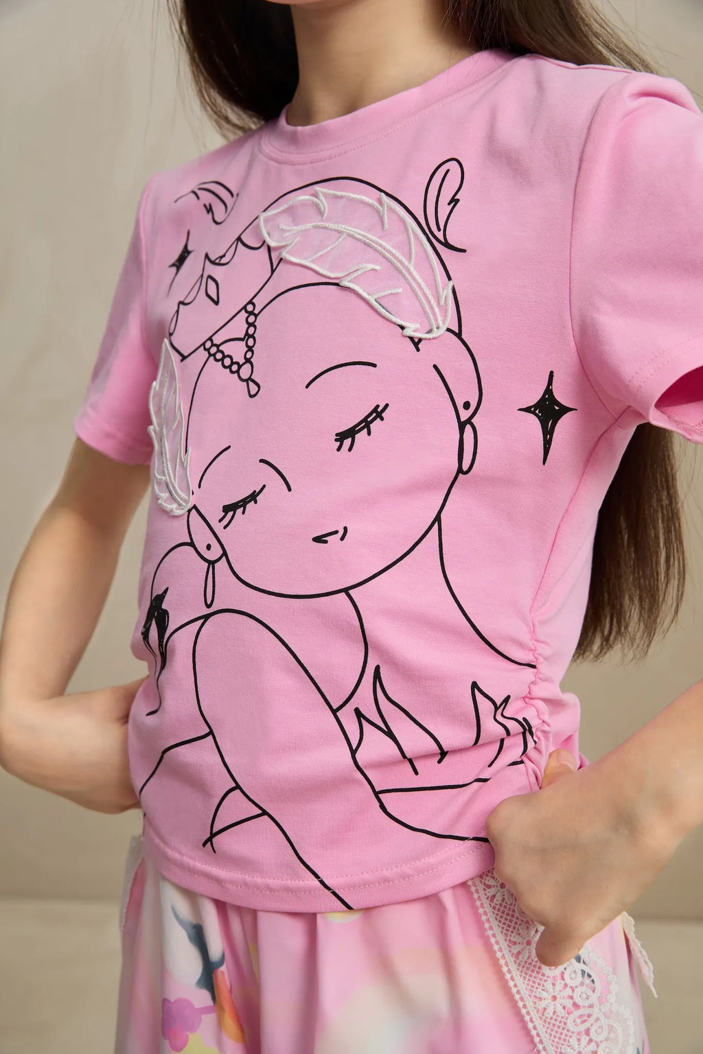 Poco Blush Fairy Ballerina Graphic Tee with 3D Lace