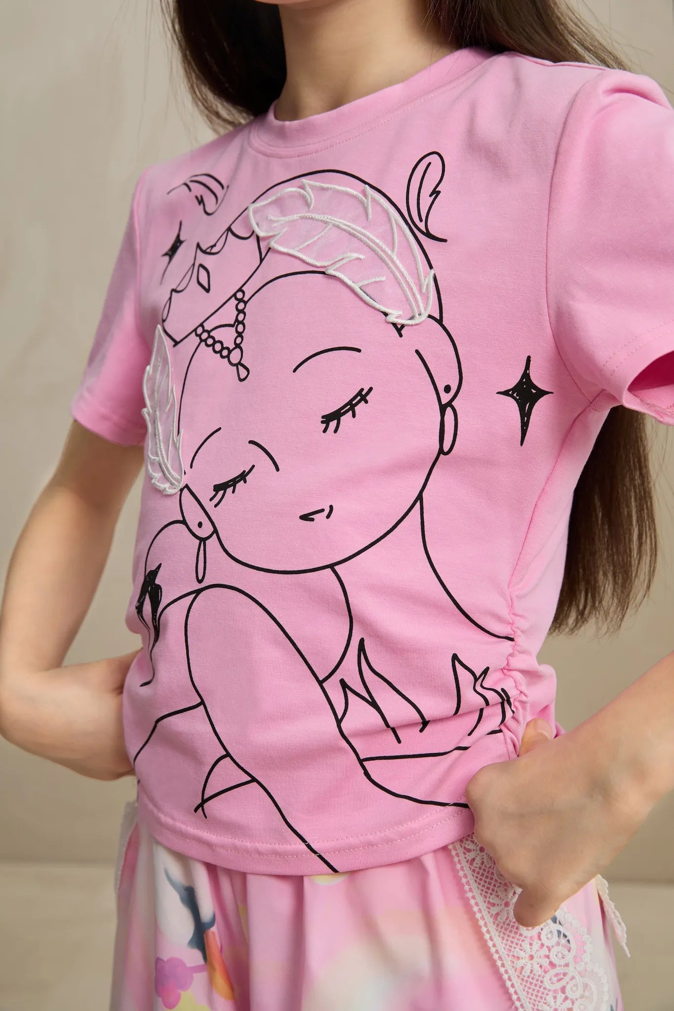 Poco Blush Fairy Ballerina Graphic Tee with 3D Lace