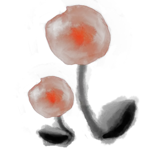 Penguin character back artwork with a red bloom
