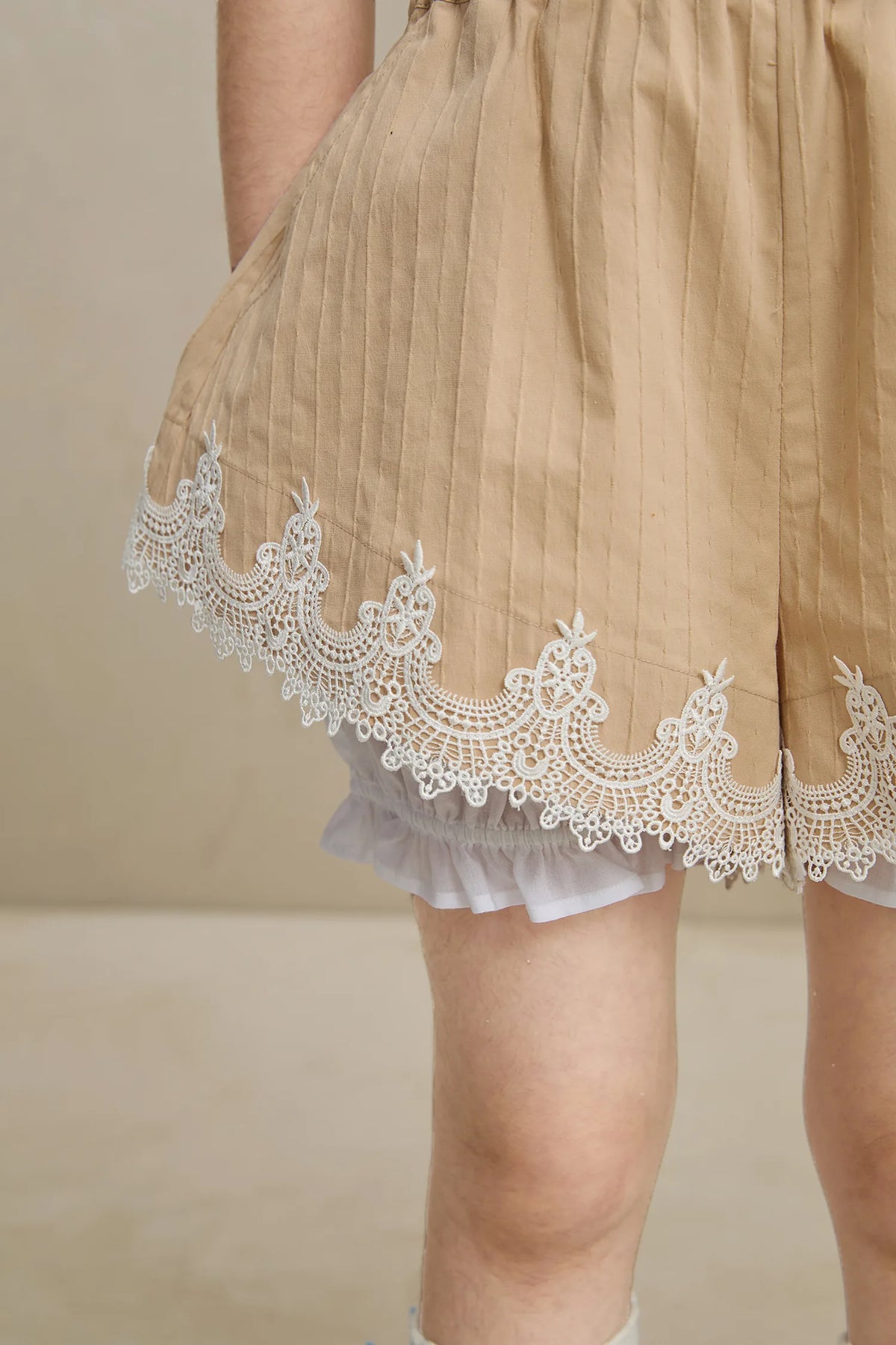 Poco Blush Cotton Bloom Shorts with Lace Hem