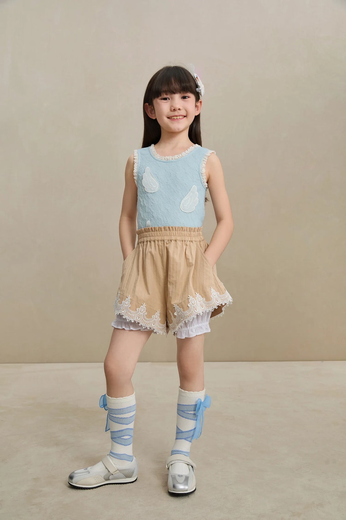 Poco Blush Cotton Bloom Shorts with Lace Hem