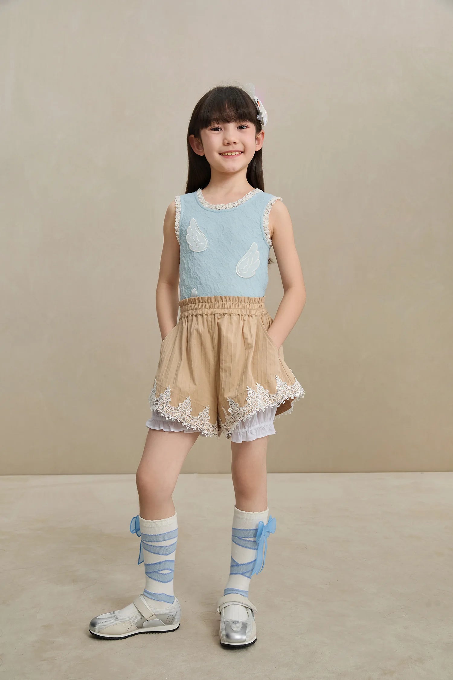 Poco Blush Cotton Bloom Shorts with Lace Hem