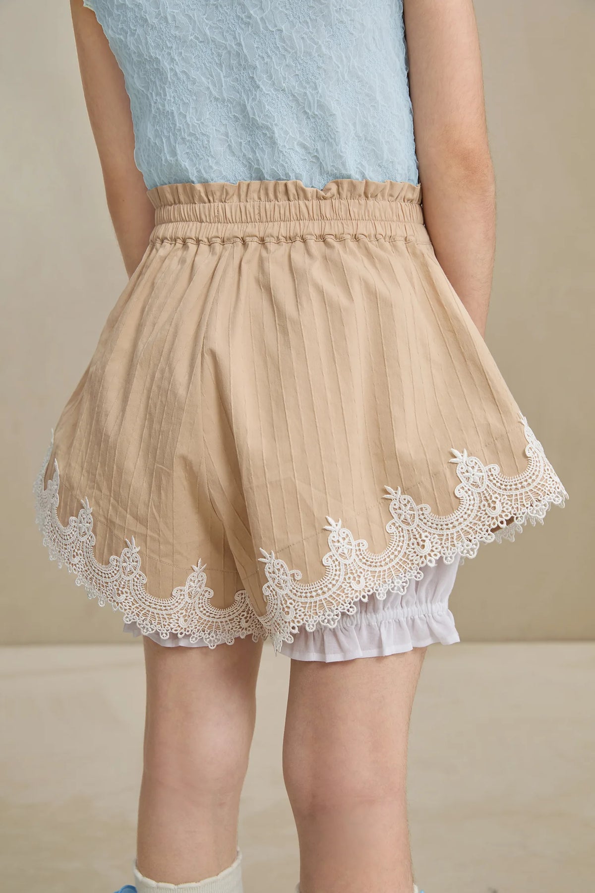 Poco Blush Cotton Bloom Shorts with Lace Hem