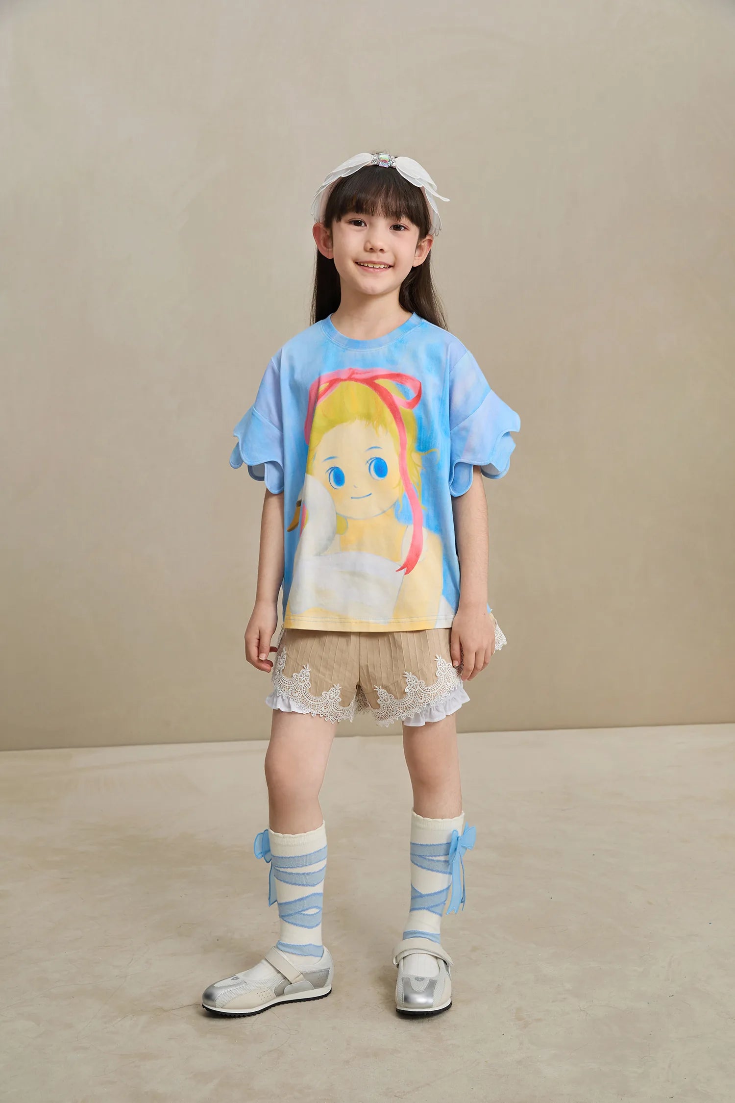 Poco Blush Cotton Bloom Shorts with Lace Hem