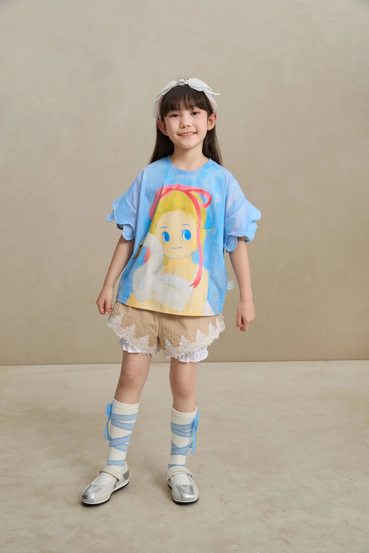 Poco Blush Cotton Bloom Shorts with Lace Hem