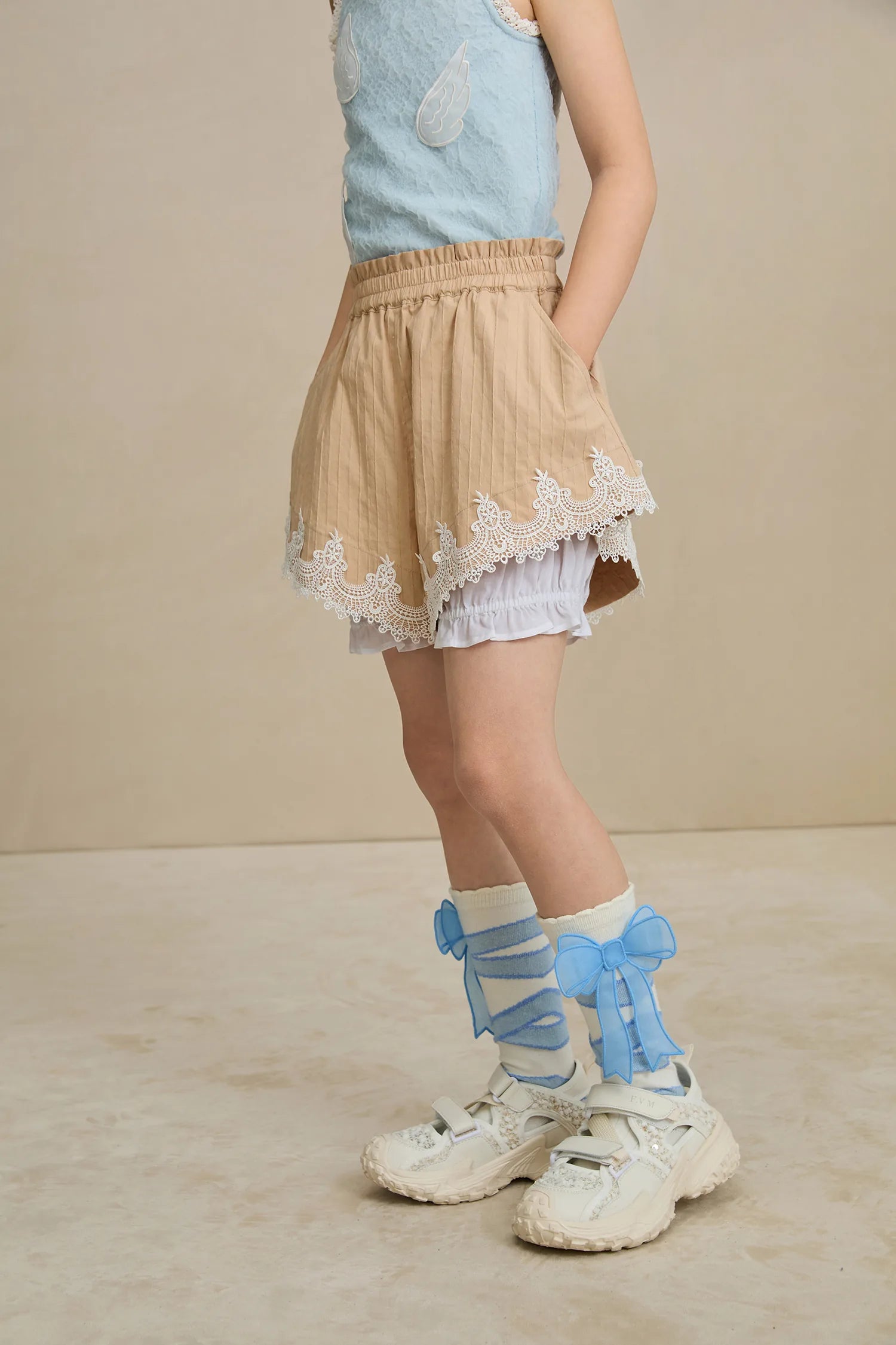 Poco Blush Cotton Bloom Shorts with Lace Hem