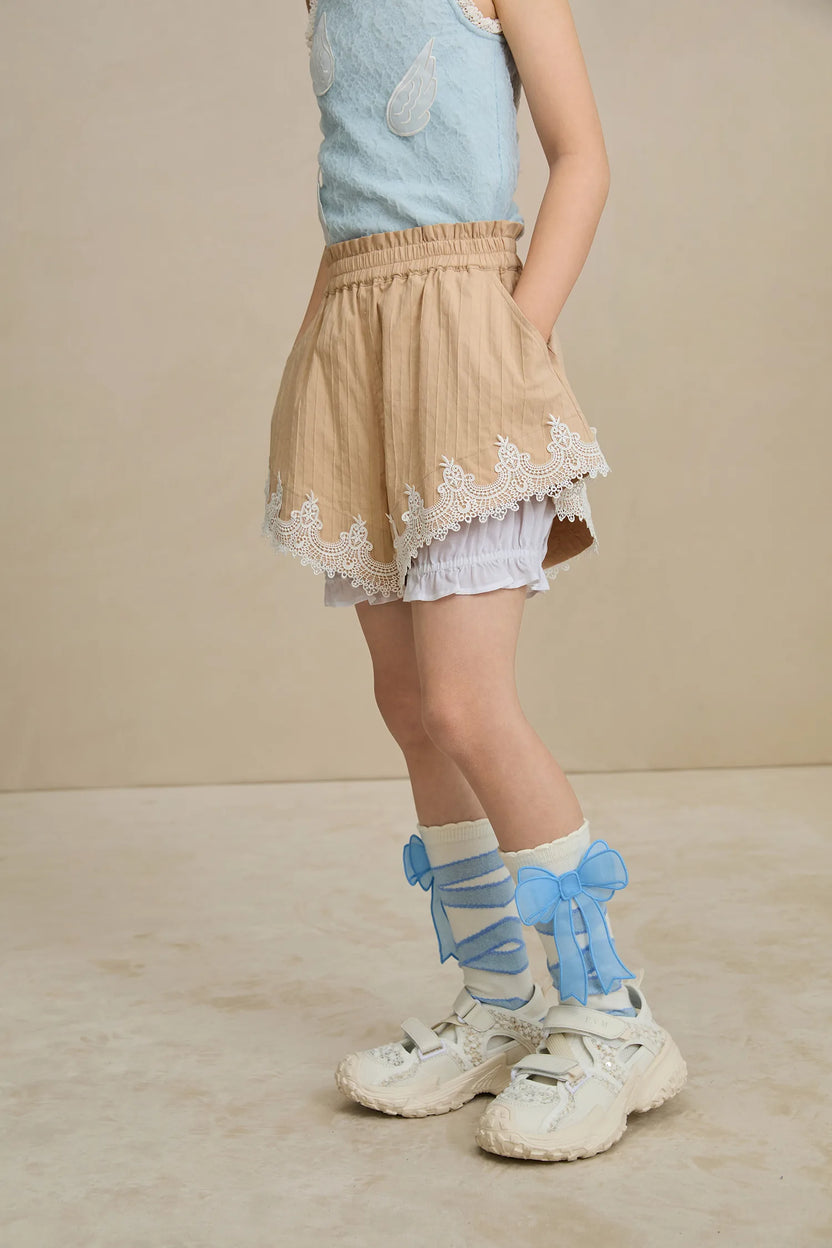 Poco Blush Cotton Bloom Shorts with Lace Hem